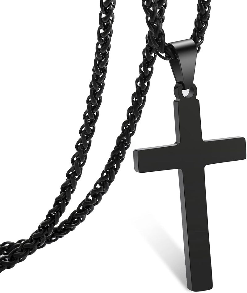 RS Cross Necklace for Men Boys Women 16-24 Inches Stainless Steel Cross Pendant Chain Religious Gift - Image 1